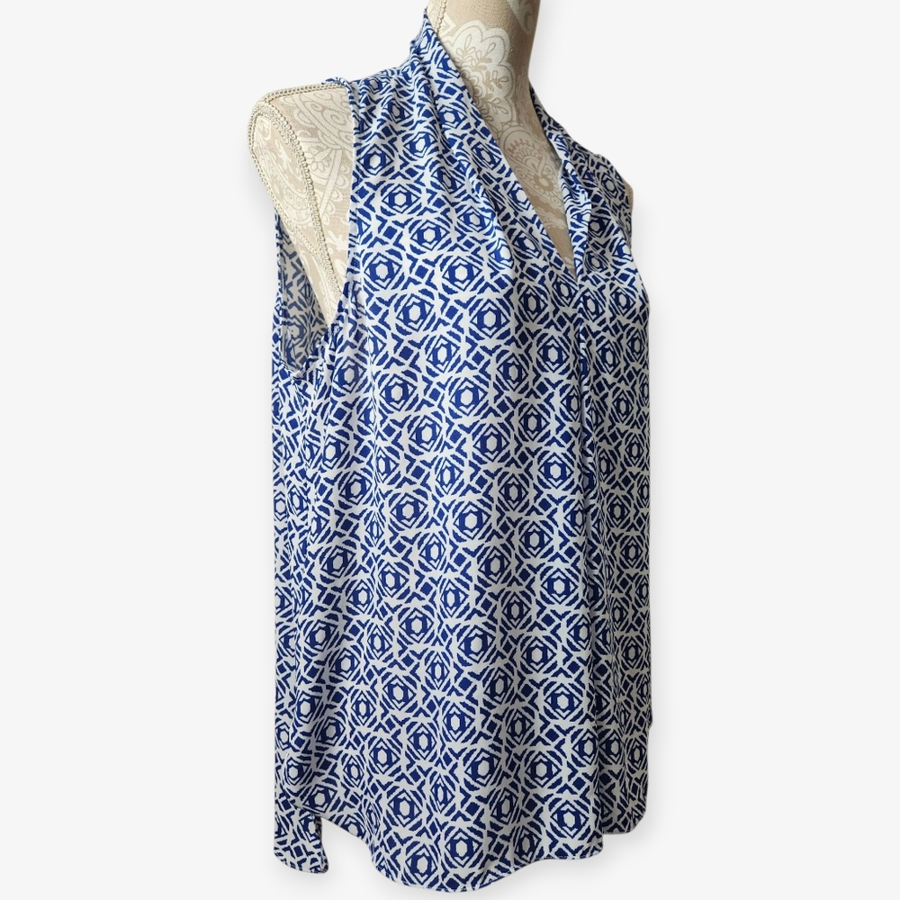 Vince Camuto Blue & White Sleeveless Blouse Size XL